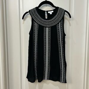 J Jill Black and white Embroidered Tank Top Sleeveless Blouse Women's‎ Size XS